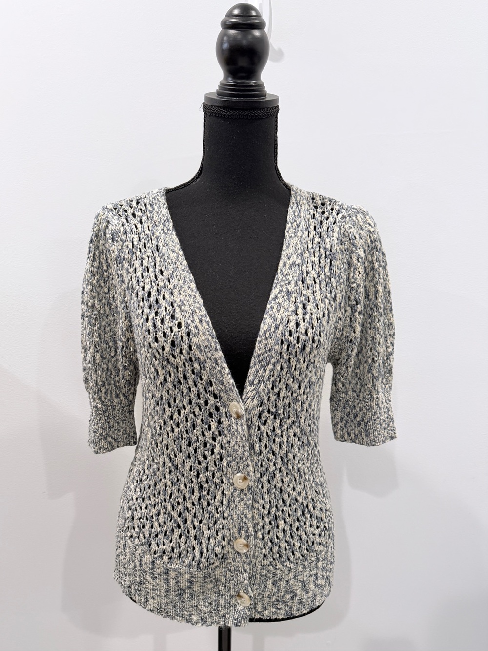 Design History Woven Knot Short Sleeve Button Up Cardigan
